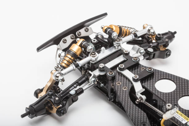 carbon chassis and parts on a radio controlled race car