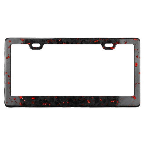 red forged pattern car tag frame close up detail